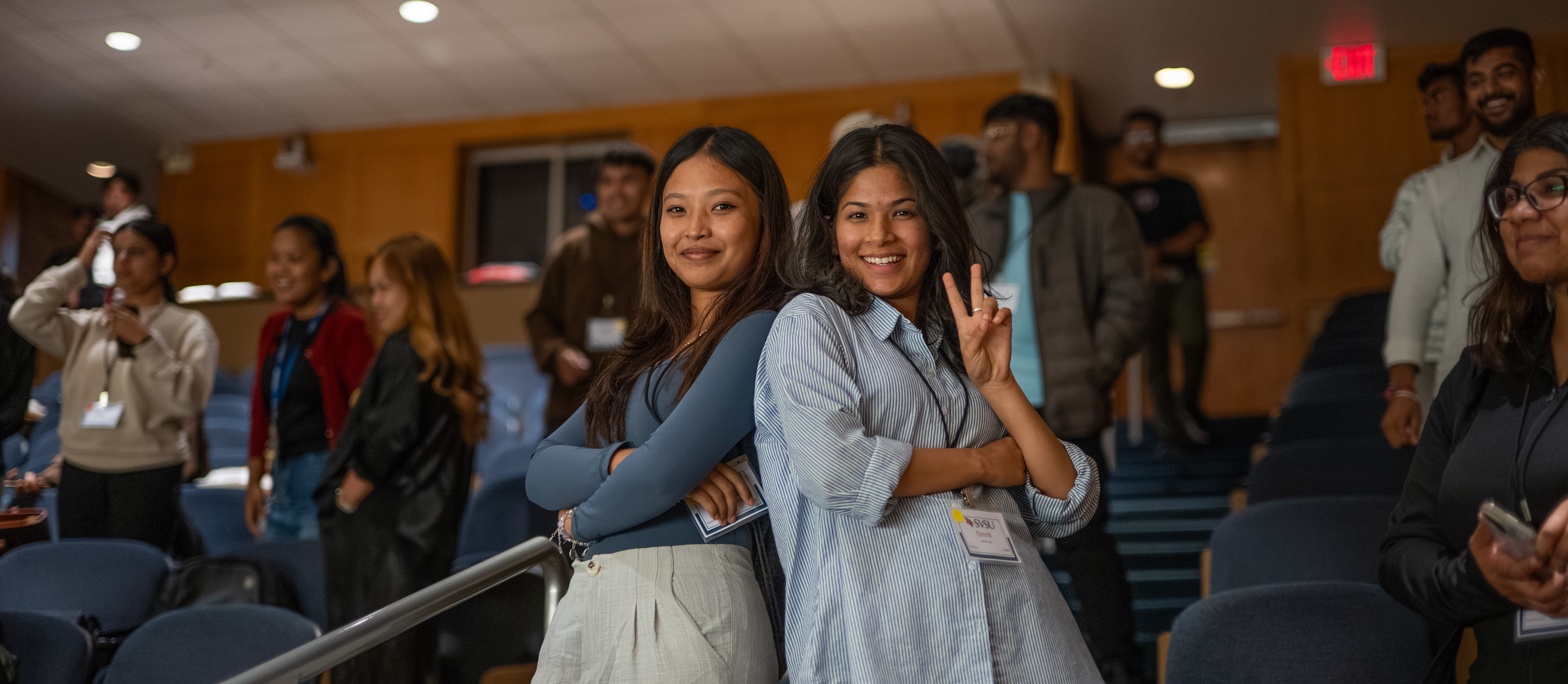 Students waiting to check in